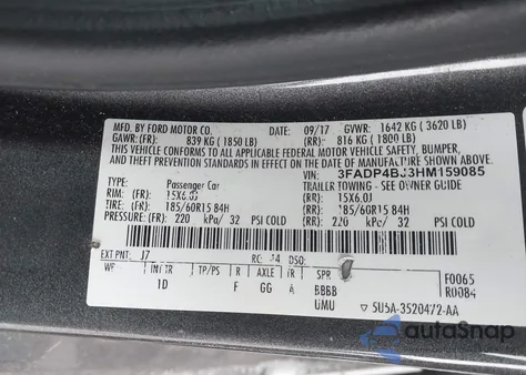 2017 Ford Fiesta Se из США, поврежденный, VIN 3FADP4BJ3HM159085